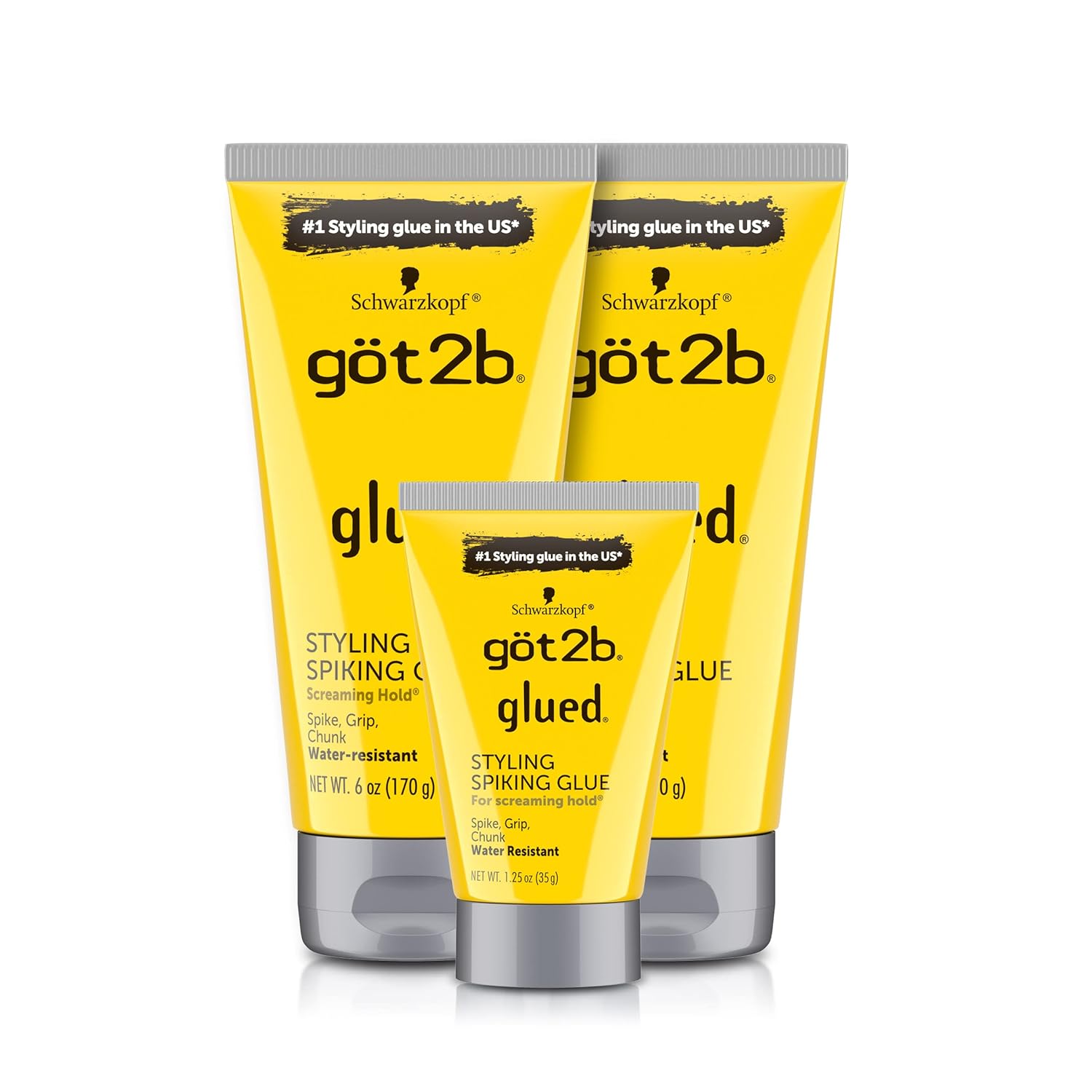 Got2B Glued Styling Spiking Hair Gel 2 - 6oz tubes + 1 Travel 1.25oz tube - 24hrsmart